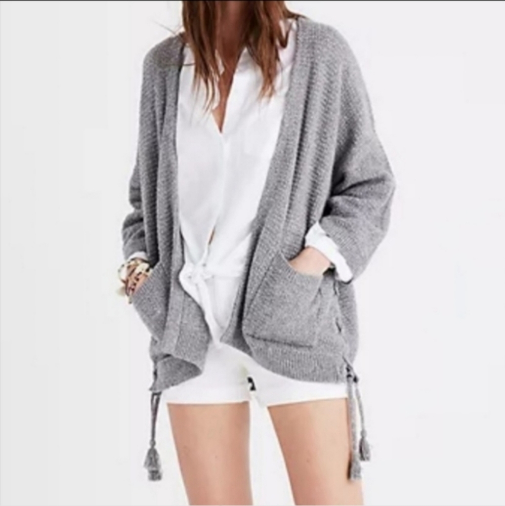 Madewell Gray Cotton Side Lace Open‎ Cardigan Sweater